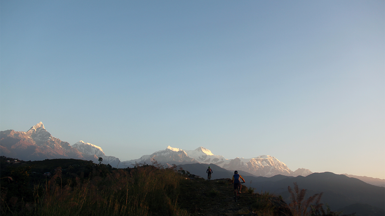 Sarangkot sunrise mountain bike tour in Pokhara.
