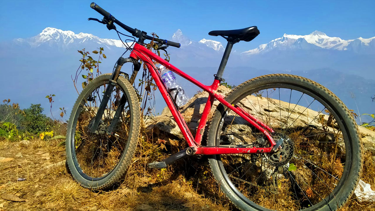 Trek X-Caliber 8 with the view of Annapurna Mountain range.