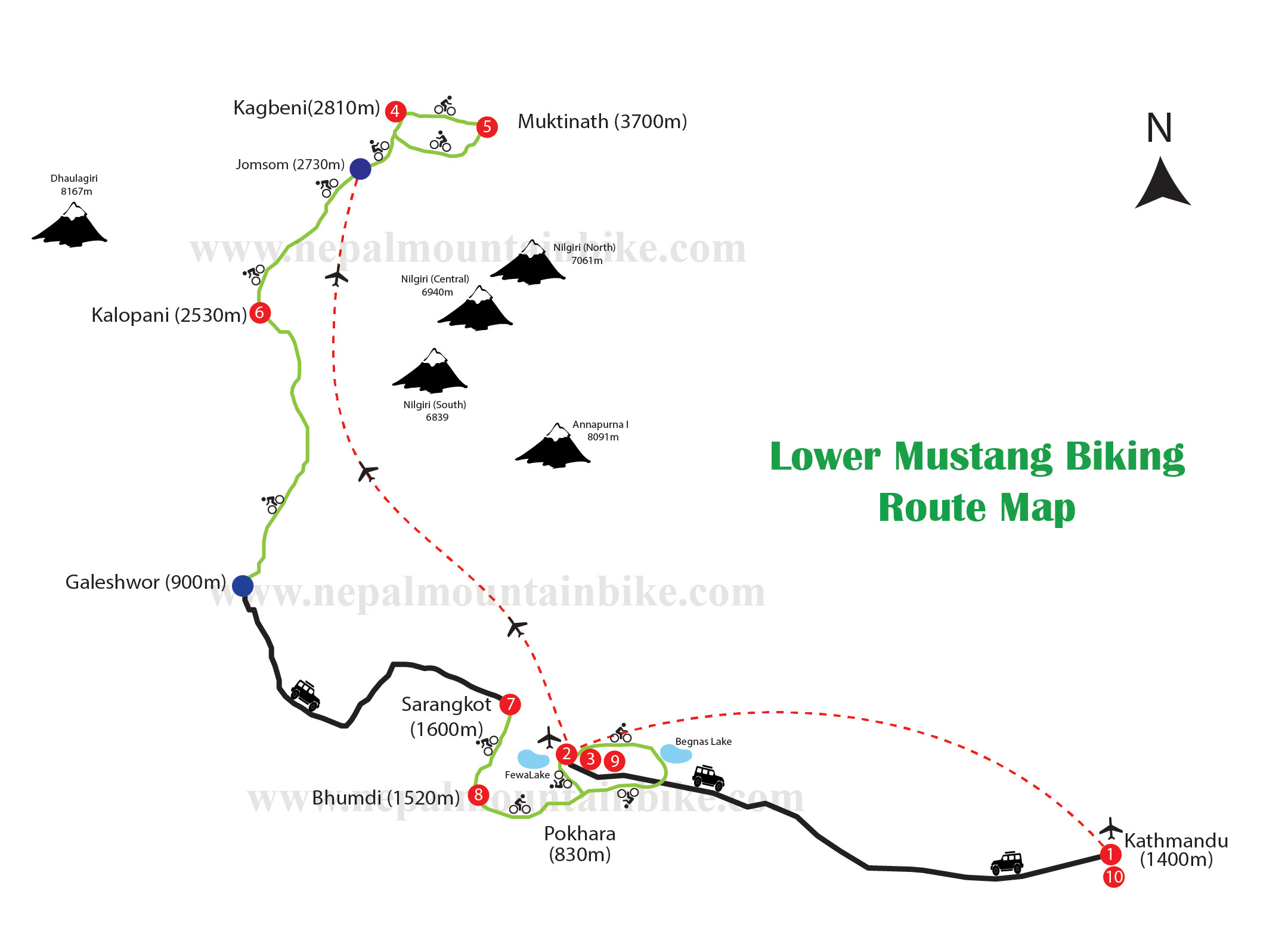 Lower Musang, Jomsom - Muktinath mountain bike tour map.